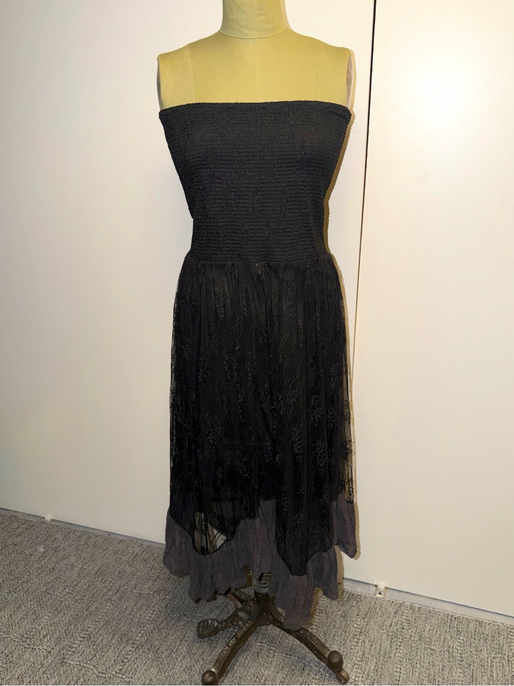 Free People Black Strapless Smocked Lace Maxi Dress